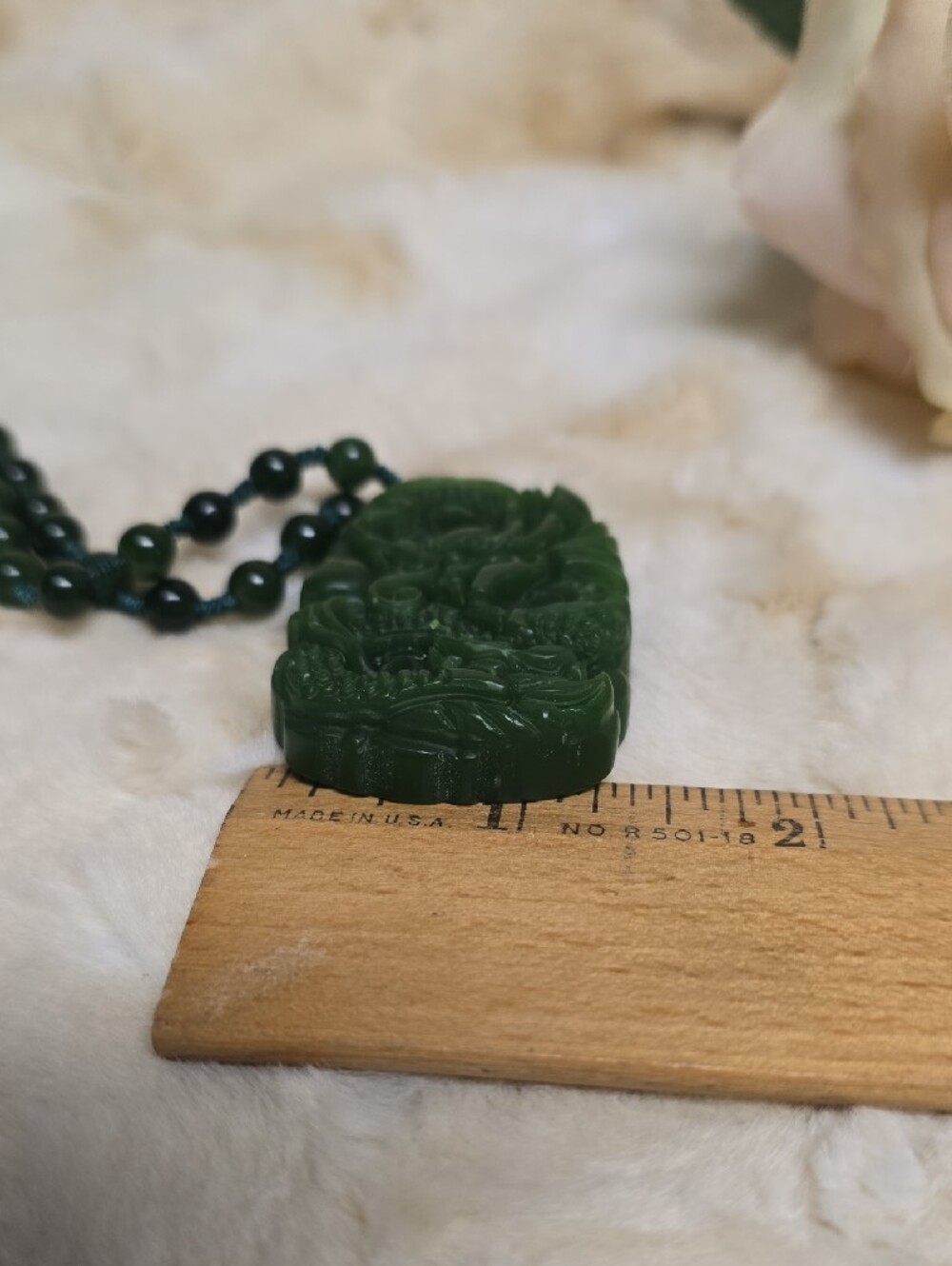 Faux Jade Dragon Pendant W/ Nephrite Jade Beaded Necklace - Picture 11 of 12